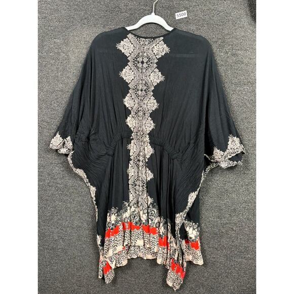 Angie Boho Peasant Dress Womens Size S Black Paisley Hippie Rayon Flowy Festival - Picture 2 of 6